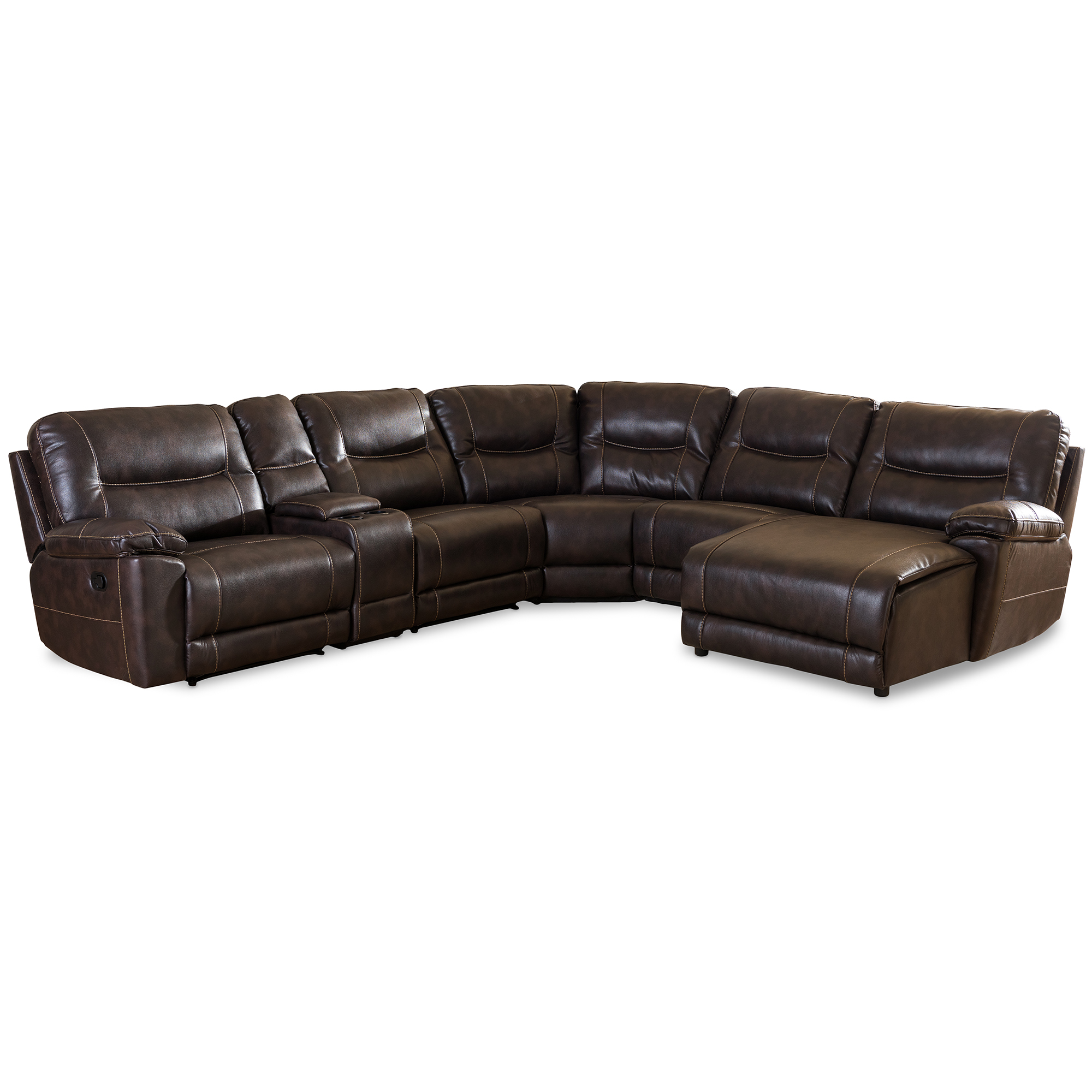 Baxton Studio Mistral Modern and Contemporary Dark Brown Bonded Leather 6-Piece Sectional with Recliners Corner Lounge Suite